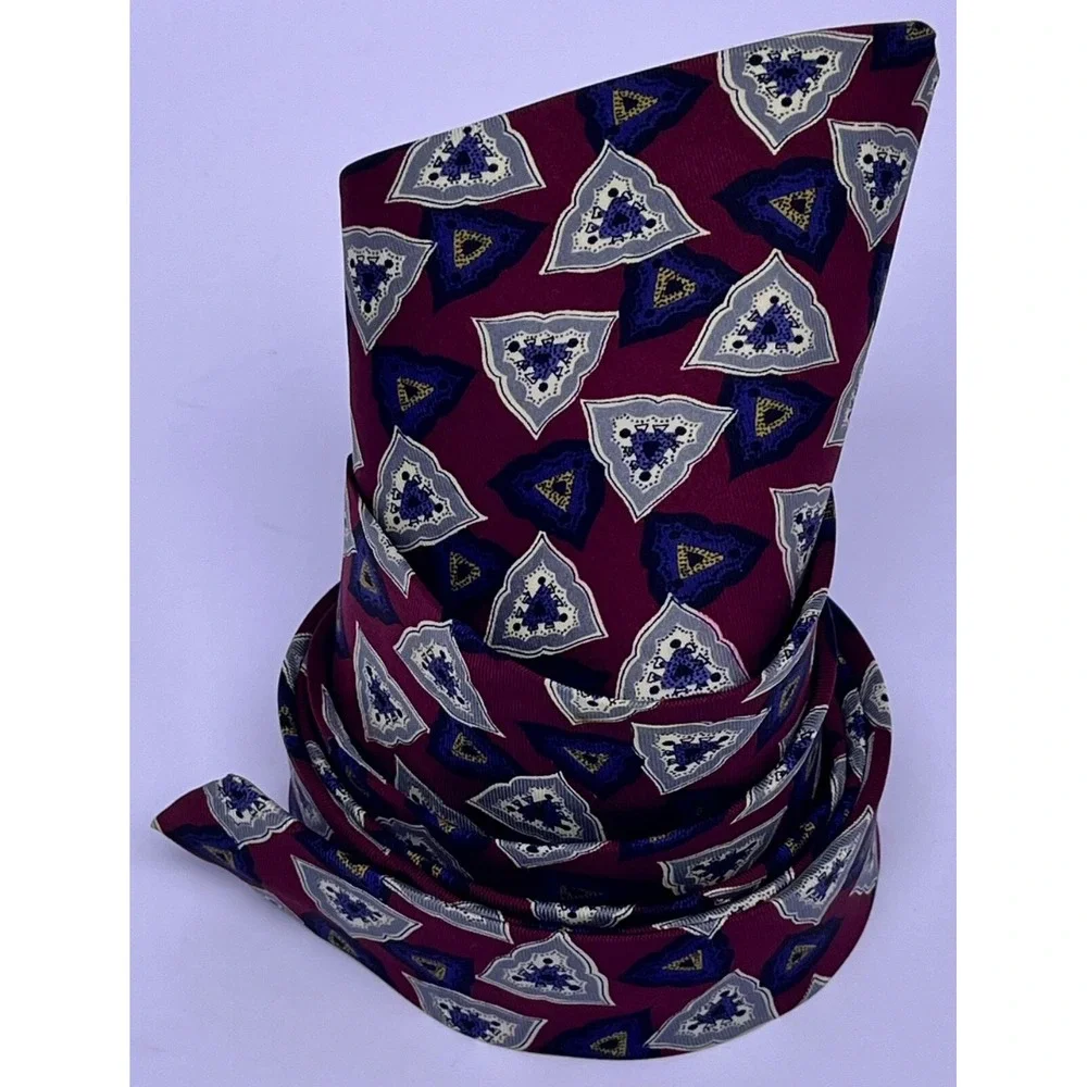 Vintage Mens Jack Wood Ltd. Silk Tie Burgundy/Navy‎ Blue/White